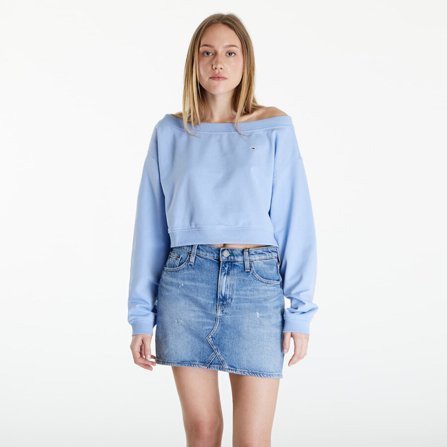 Pulóver Tommy Jeans Cropped Off Shoulder Sweatshirt Blue M-alacsony-ár