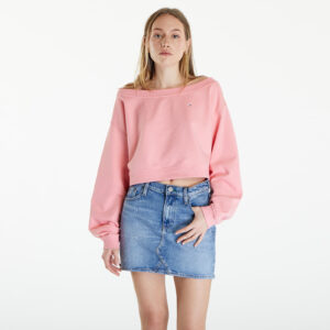 Pulóver Tommy Jeans Cropped Off Shoulder Sweatshirt Pink M-alacsony-ár