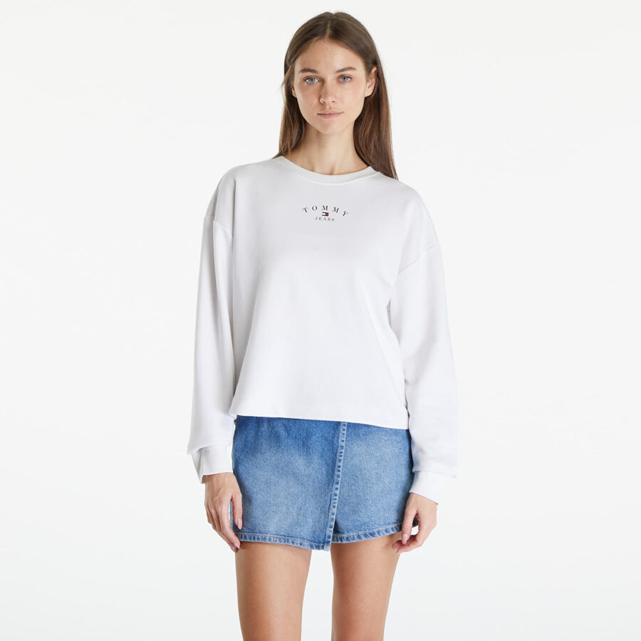 Pulóver Tommy Jeans Essential Logo 2 Crewneck Sweatshirt White S-alacsony-ár