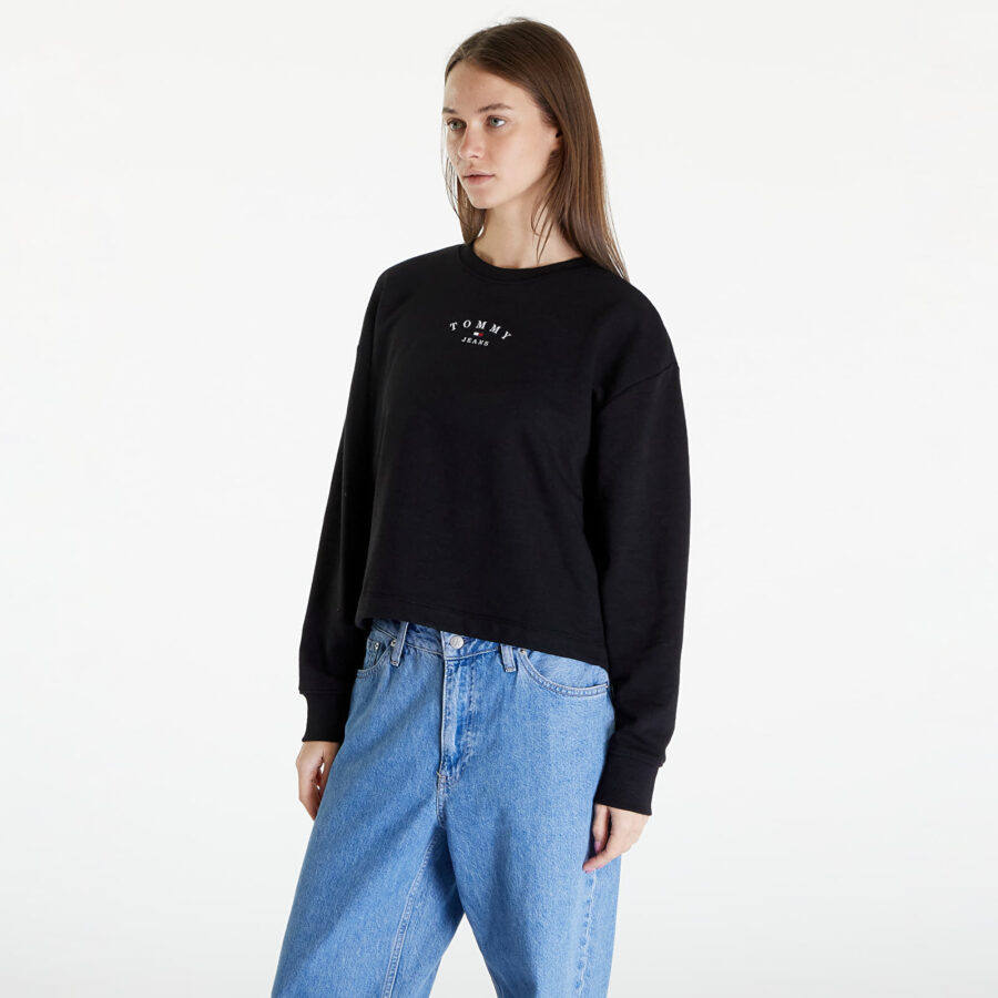 Pulóver Tommy Jeans Essential Logo 2 Relaxed Fit Crewneck Black L-alacsony-ár