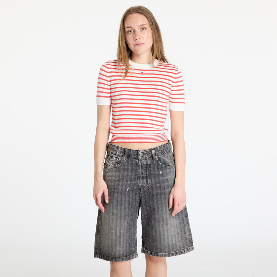 Pulóver Tommy Jeans Essential Shortsleeve Sweater Red XS-alacsony-ár