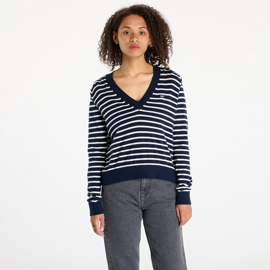 Pulóver Tommy Jeans Essential Vneck Sweater Blue XS-alacsony-ár