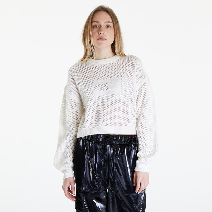 Pulóver Tommy Jeans Open Stitch Flag Sweater Ancient White S-alacsony-ár
