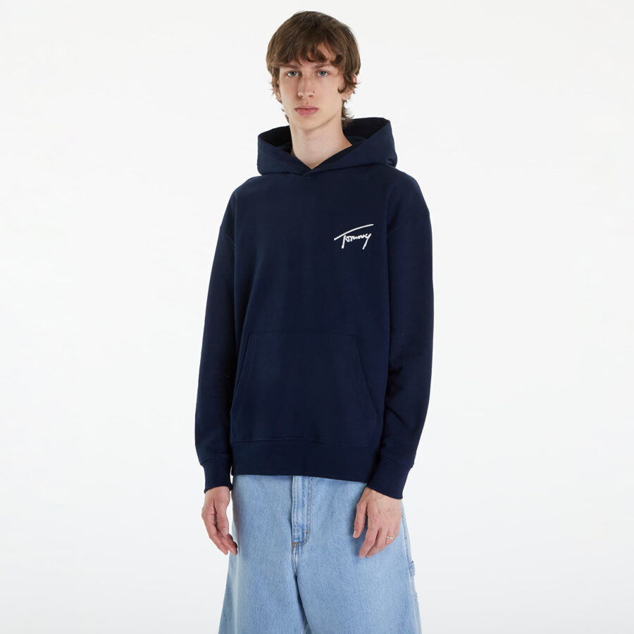 Pulóver Tommy Jeans Relaxed Signature Hoodie Blue L-alacsony-ár