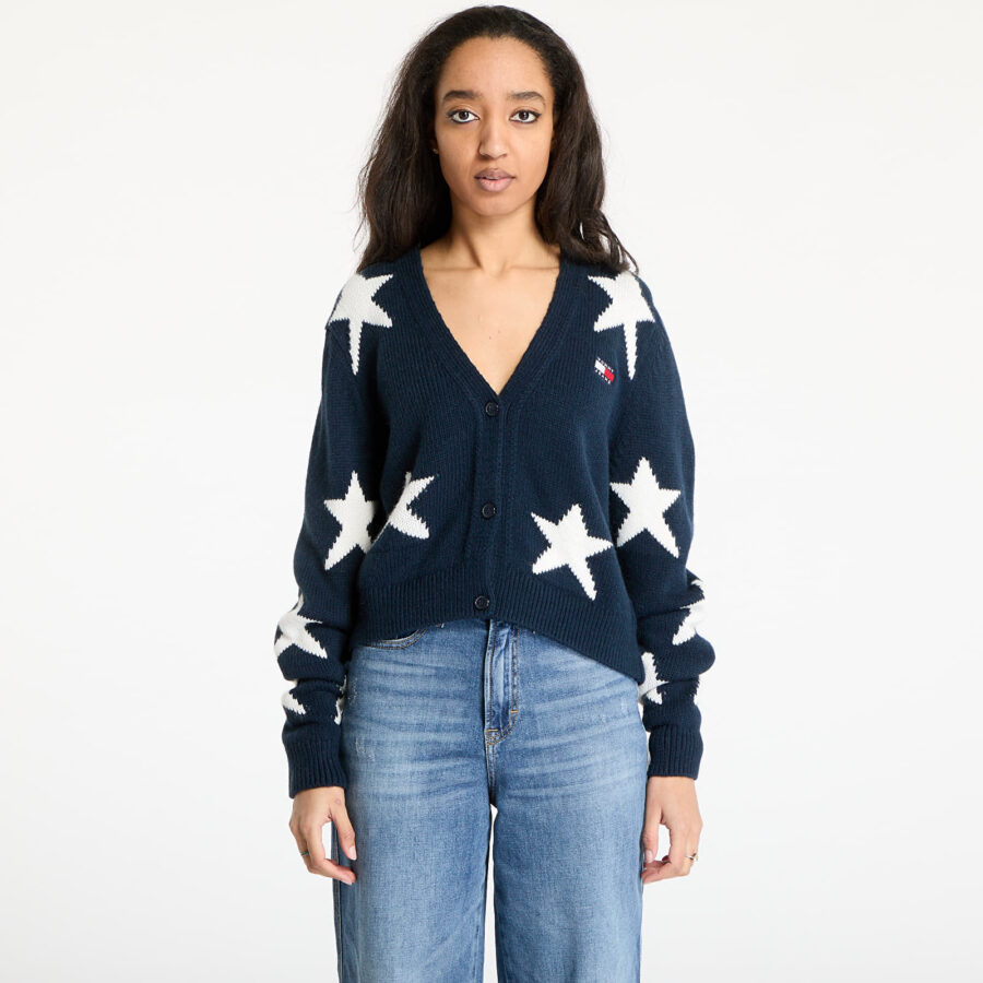 Pulóver Tommy Jeans Star Cardigan Blue XS-alacsony-ár
