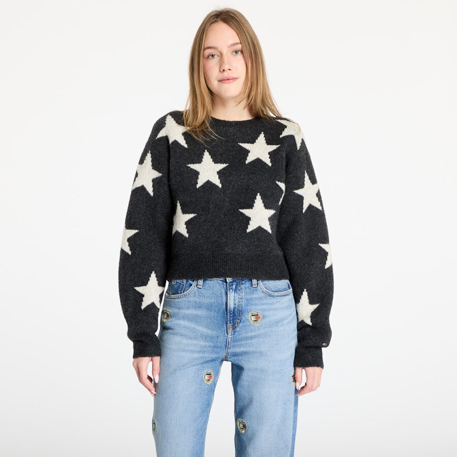 Pulóver Tommy Jeans Star Patern Sweater Black XS-alacsony-ár