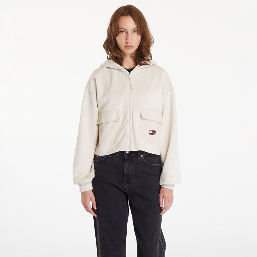 Pulóver Tommy Jeans W RLX Crop Fabric Mix Hoodie Newsprint M-alacsony-ár