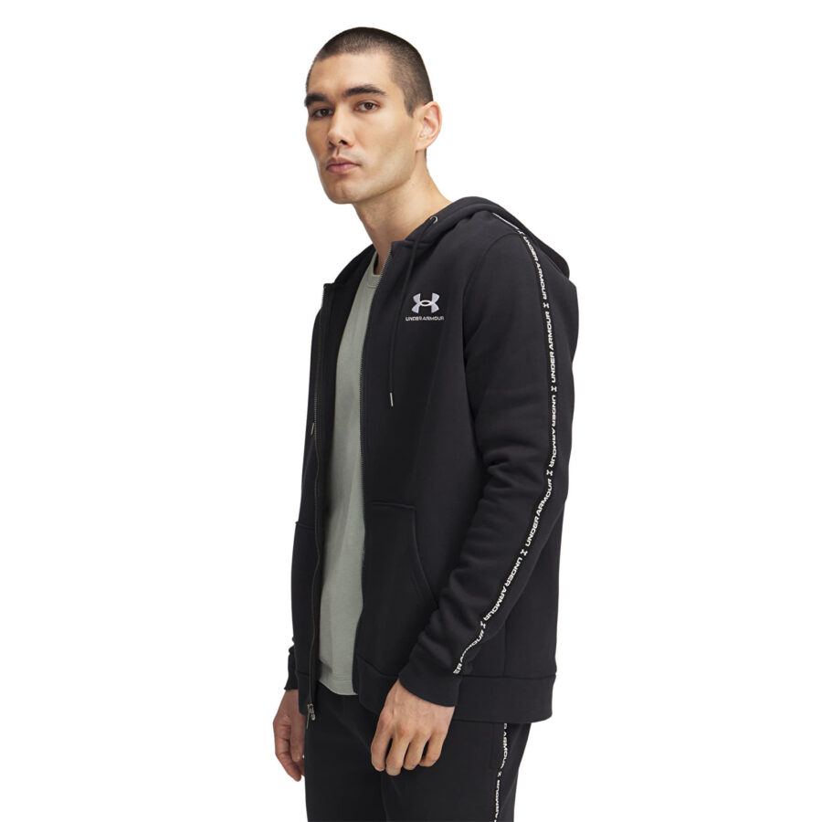 Pulóver Under Armour Icon Fleece FZ Taping Black/ White M-alacsony-ár