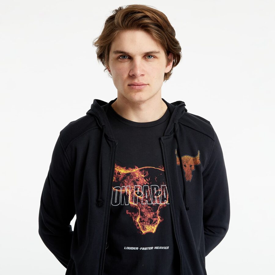 Pulóver Under Armour Project Rock Terry FZ Hoodie Black/ Rogue Orange M-alacsony-ár