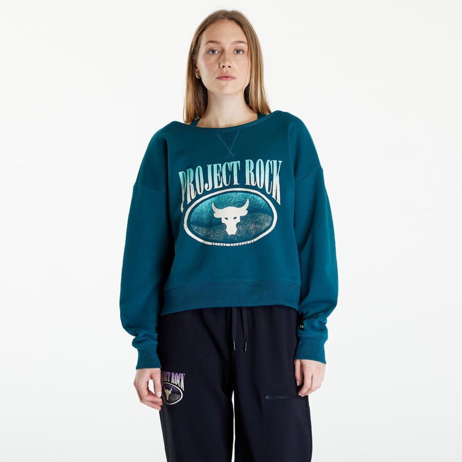 Pulóver Under Armour Project Rock Terry Sweatshirt Turquoise S-alacsony-ár