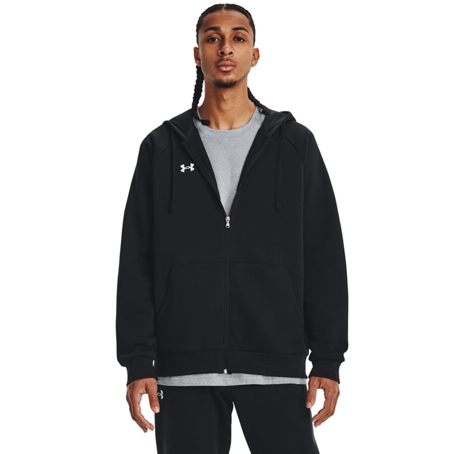 Pulóver Under Armour Rival Fleece FZ Hoodie Black/ White S-alacsony-ár