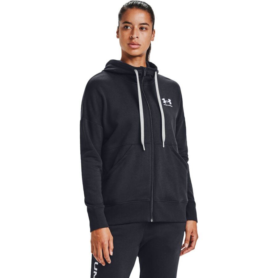 Pulóver Under Armour W Rival Fleece Full-Zip Hoodie Black/ White M-alacsony-ár