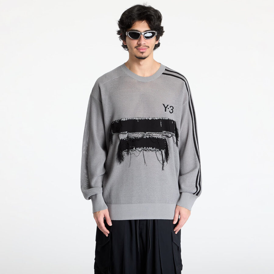 Pulóver Y-3 Graphic Knit Crew Sweatshirt Solid Grey S-alacsony-ár