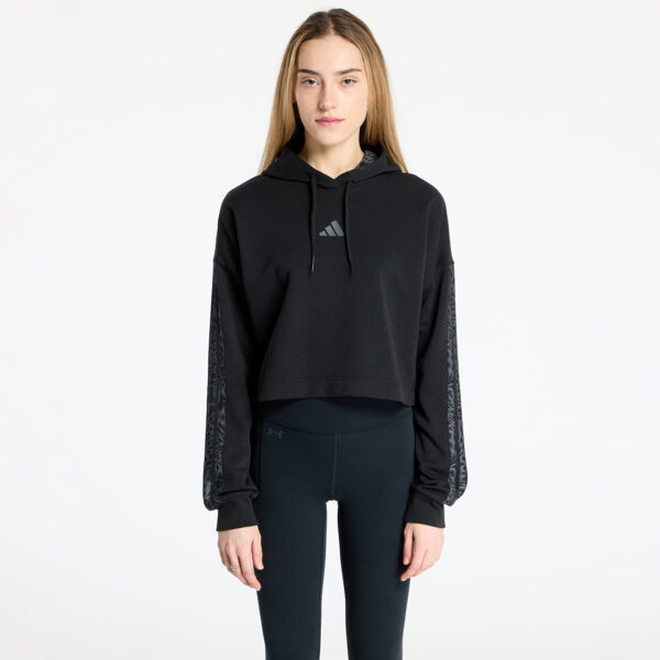 Pulóver adidas Essentials 3 Stripes Print French Terry Hoodie Black XS-alacsony-ár
