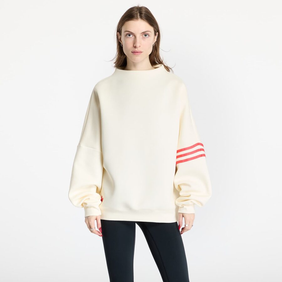 Pulóver adidas Neuclassics Oversized Mock Neck Sweatshirt Cream White/ Real Coral XS-alacsony-ár