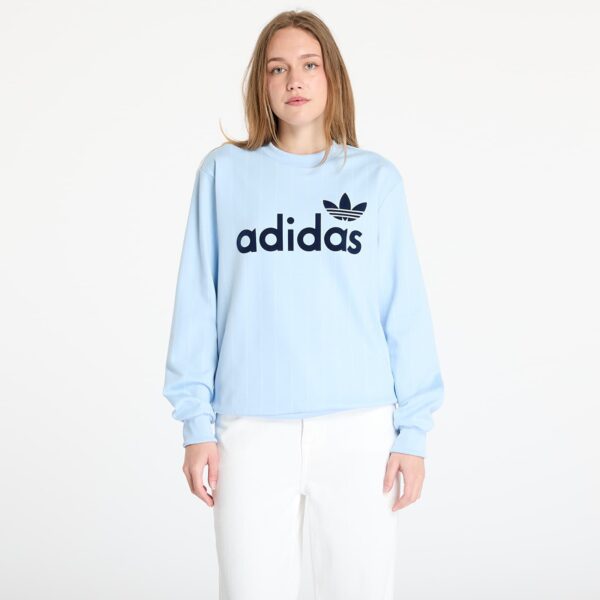 Pulóver adidas Pinstripe Graphic Sweatshirt Blue/ Clear Sky/ Off White S-alacsony-ár