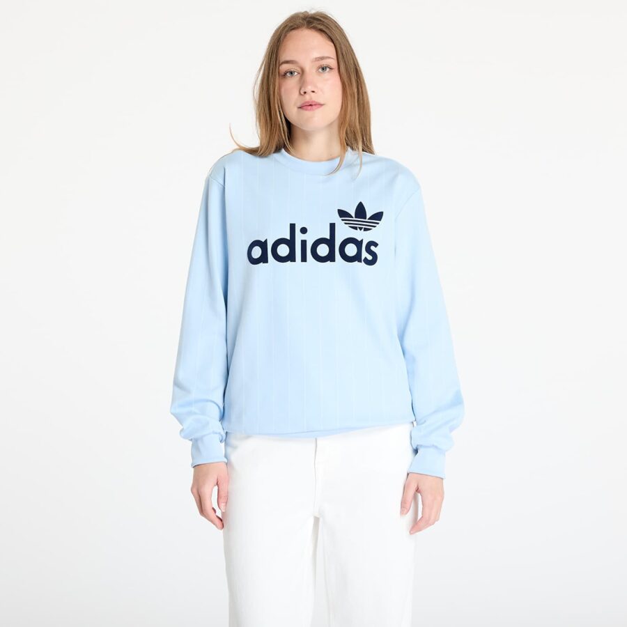 Pulóver adidas Pinstripe Graphic Sweatshirt Blue/ Clear Sky/ Off White S-alacsony-ár