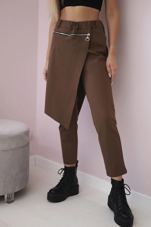 Punto Milano winter pants with decorative zipper chocolate