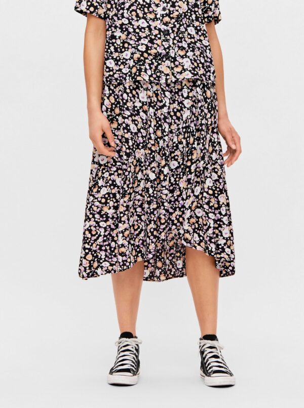 Purple-Black Floral Midi Skirt Pieces Dua - Women