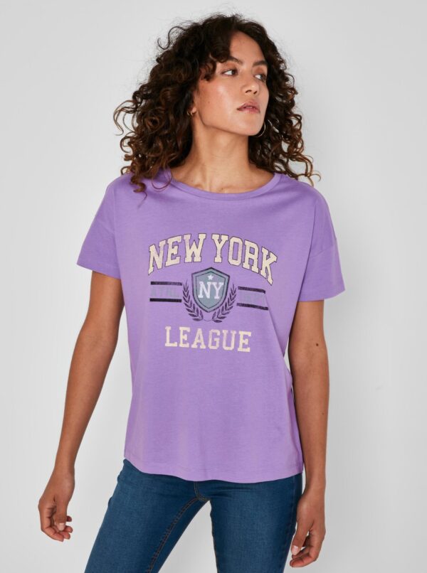 Purple T-shirt with Noisy May Preppy print - Women's