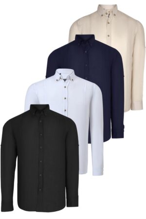 QUADRUPLE SET G721 DEWBERRY MEN'S SHIRT-BLACK-WHITE-NAVY-BEIGE