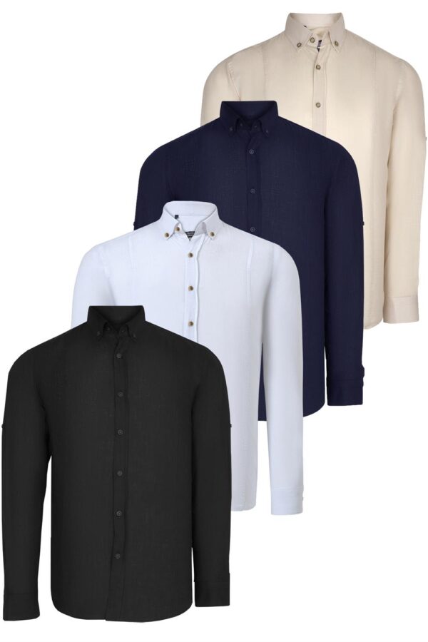 QUADRUPLE SET G721 DEWBERRY MEN'S SHIRT-BLACK-WHITE-NAVY-BEIGE