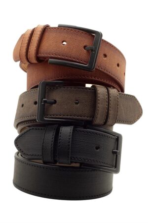 R0928 Dewberry Set Of 3 Mens Belt For Jeans And Canvas-BLACK-BROWN-TABA