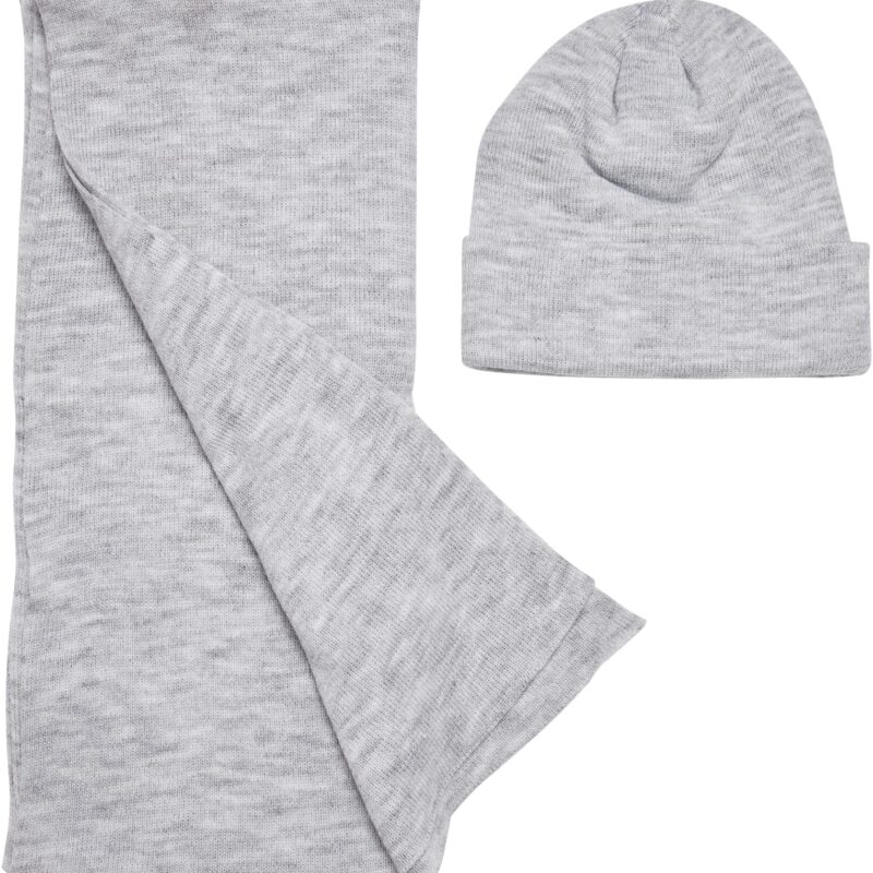 Recycled base set of hat and scarf in heather grey