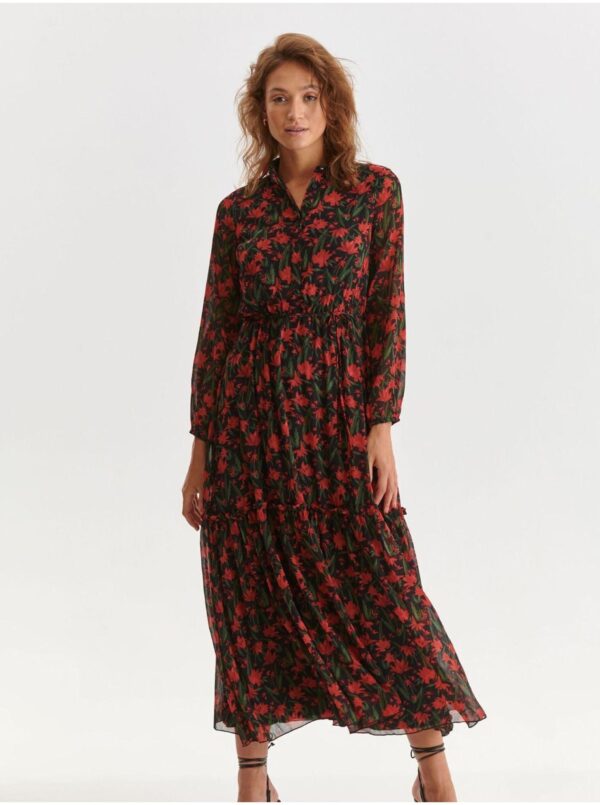 Red and black floral shirt maxi dress TOP SECRET - Ladies