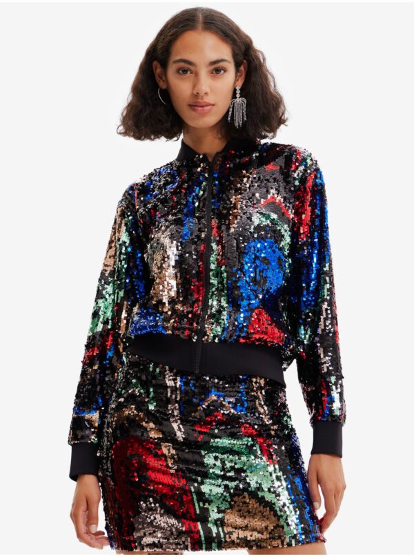 Red and black women's bomber jacket with sequins Desigual Sequin - Women's