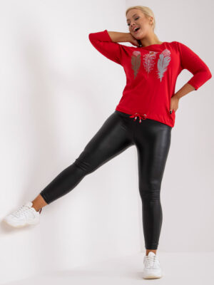 Red blouse for everyday wear with a round neckline
