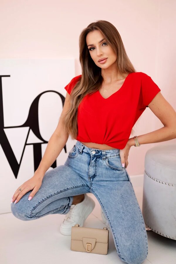 Red blouse with V-neck