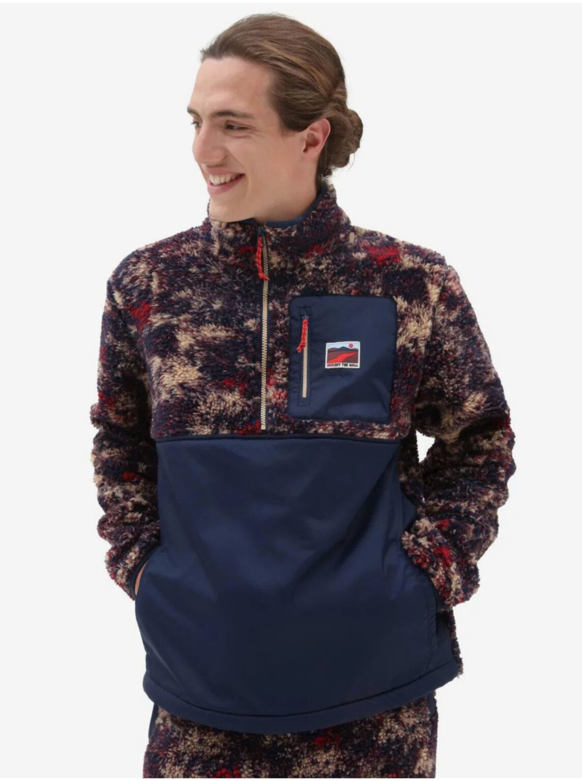 Red-blue men's patterned sweatshirt made of faux fur VANS - Men