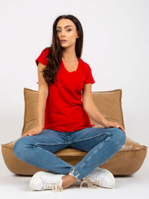 Red cotton v-neck t-shirt
