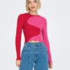 Red-pink womens patterned sweater ONLY Polly - Women