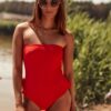 Red pleated swimsuit