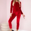 Red velour set with frills at the back