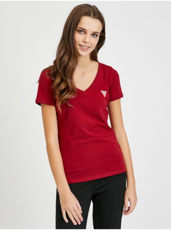 Red women's T-shirt Guess Mini Triangle - Women's
