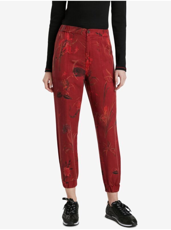 Red women's cropped patterned trousers Desigual Cmotiger - Women's