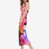 Red women's patterned maxi dress Desigual Montpellier - Women's