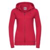 Red women's sweatshirt with hood and zipper Authentic Russell