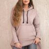 Reinforced sweatshirt with long back and hood beige