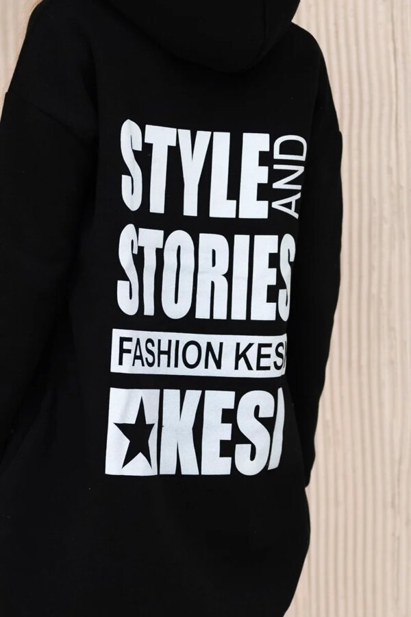 Reinforced sweatshirt with long back and hood black