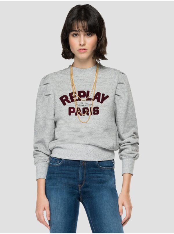 Replay Light grey women's patterned sweatshirt with chain in gold color Re - Women's