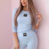 Ribbed blouse + leggings blue set