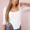 Ribbed blouse with a neckline in white