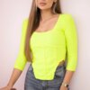 Ribbed blouse with a yellow neon neckline