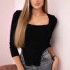 Ribbed blouse with neckline black