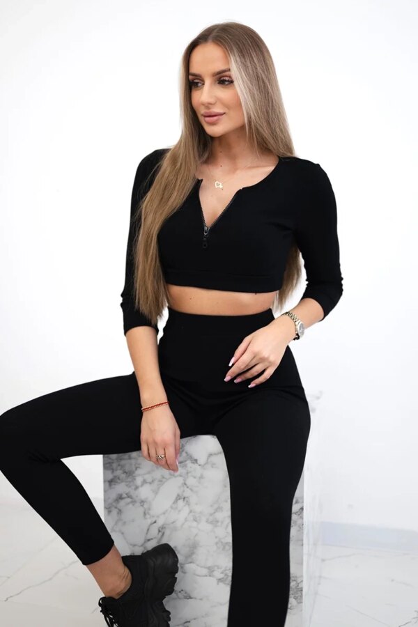 Ribbed crop top set in black