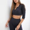 Ribbed crop top set made of graphite